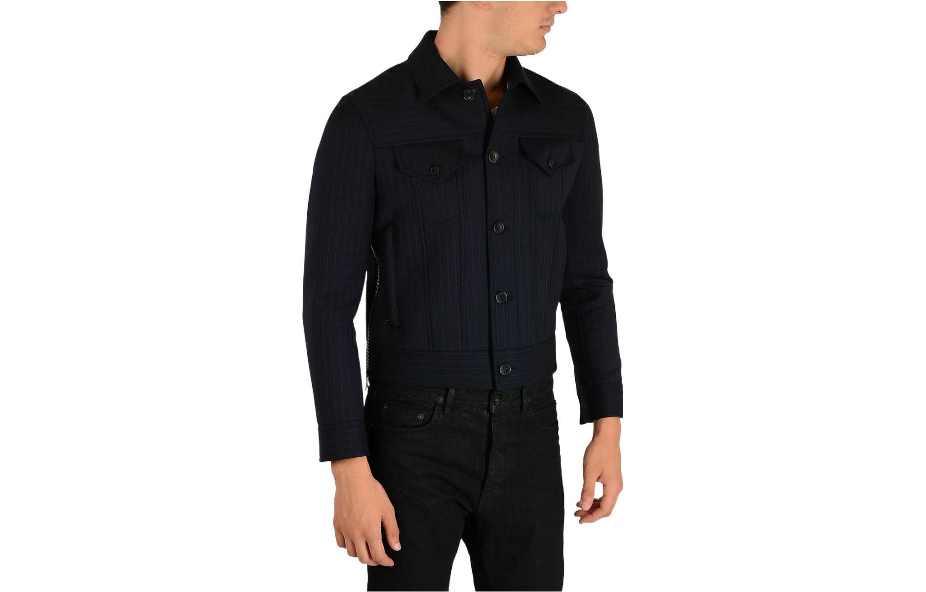 Neil Barrett Solid Stripe Notched Lapel Single-Breasted Jacket Navy BSP313F158C465