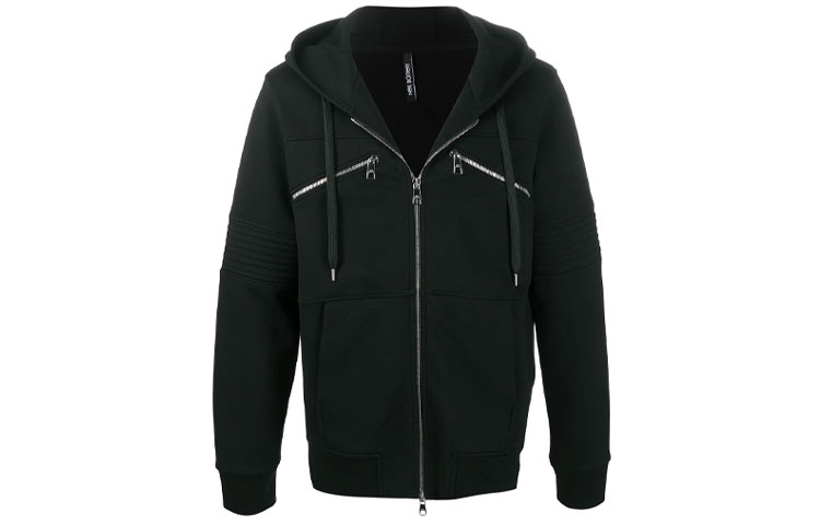 Neil Barrett Solid Zip-Up Hoodie Jacket Black PBJS659P563S01