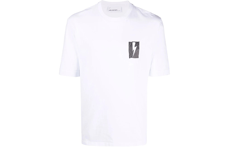 Neil Barrett SS22  White Lightning Bolt Print Short Sleeve T-Shirt BJT068SS536S1849