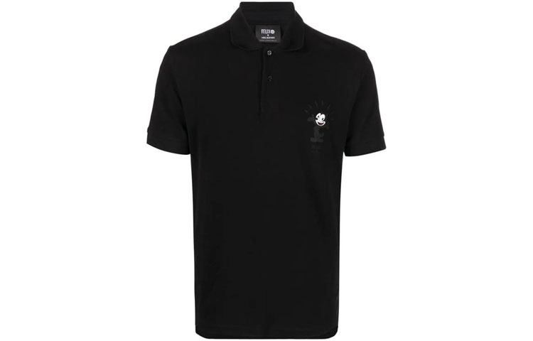 Neil Barrett SS22 Black Cartoon Print Short Sleeve Polo Shirt BJT078SS551S1133