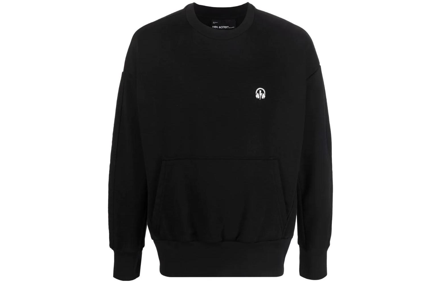 Neil Barrett SS22 Black Embroidered Logo Crewneck Loose Fit Sweatshirt for Men BJS046BS501C01