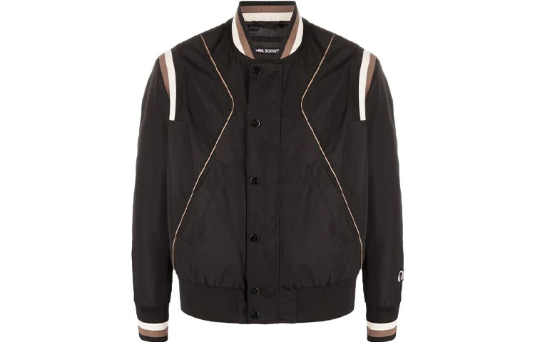 Neil Barrett SS22 Brown Colorblock Logo Print Bomber Jacket . BSP015S0193274