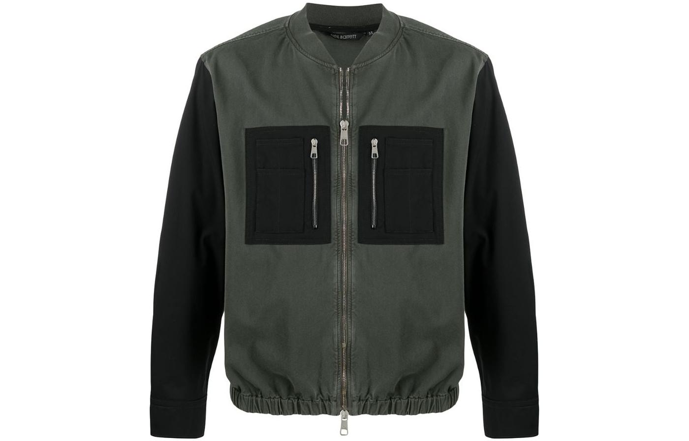 Neil Barrett SS22 Colorblock Pocket Zip Loose Fit Jacket Men’s Dark Green PBCM1300TN007T59