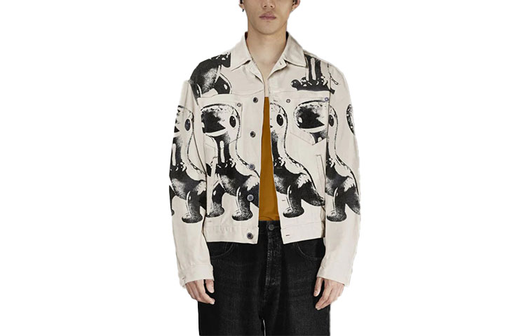 Neil Barrett SS22 Dinosaur Cactus Print Collared Jacket Beige (). BSP016SS800S238