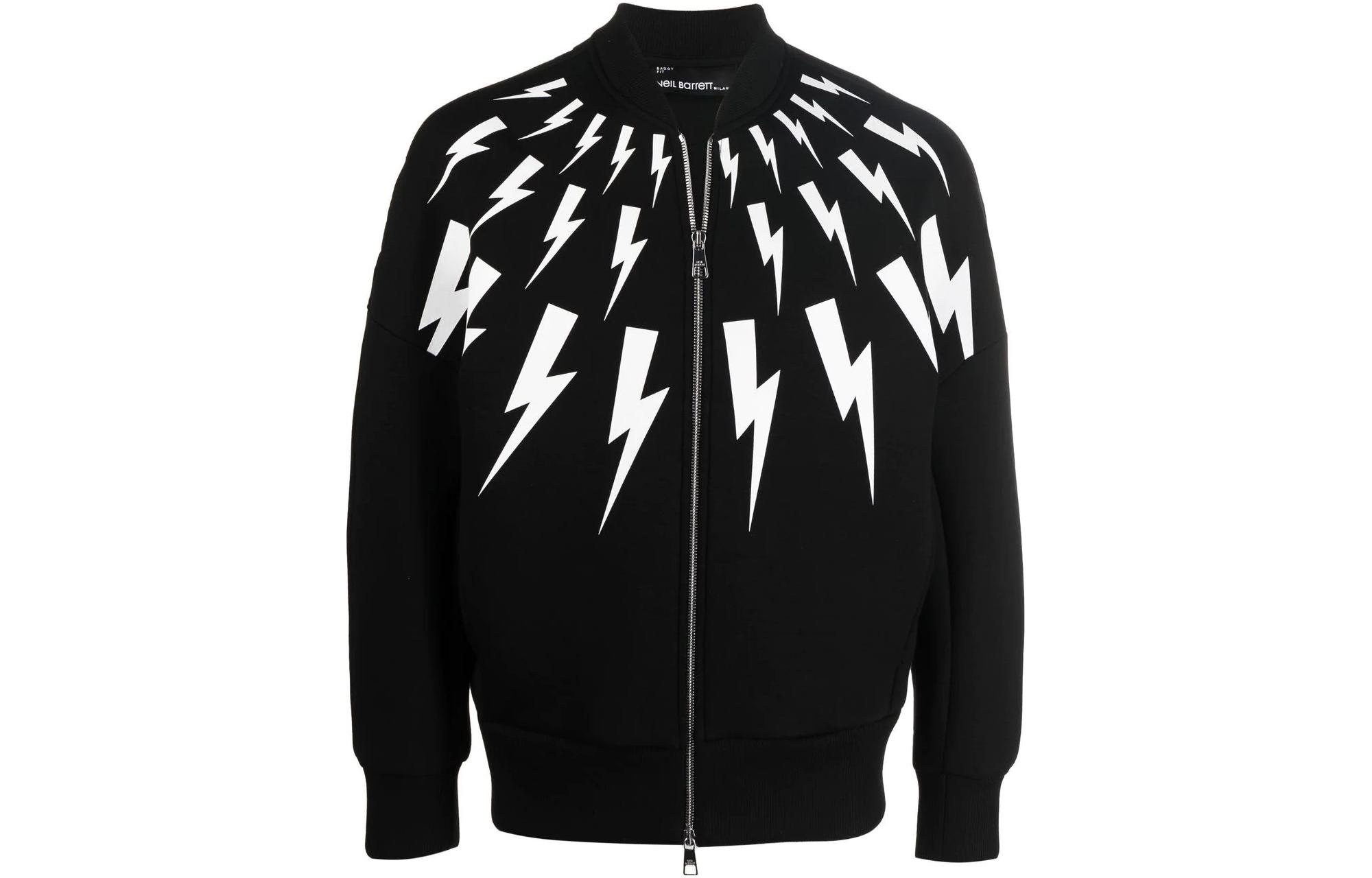 Neil Barrett SS22 Thunderbolt Lightning Zip Bomber Jacket Men’s Black BJS054SS507S524