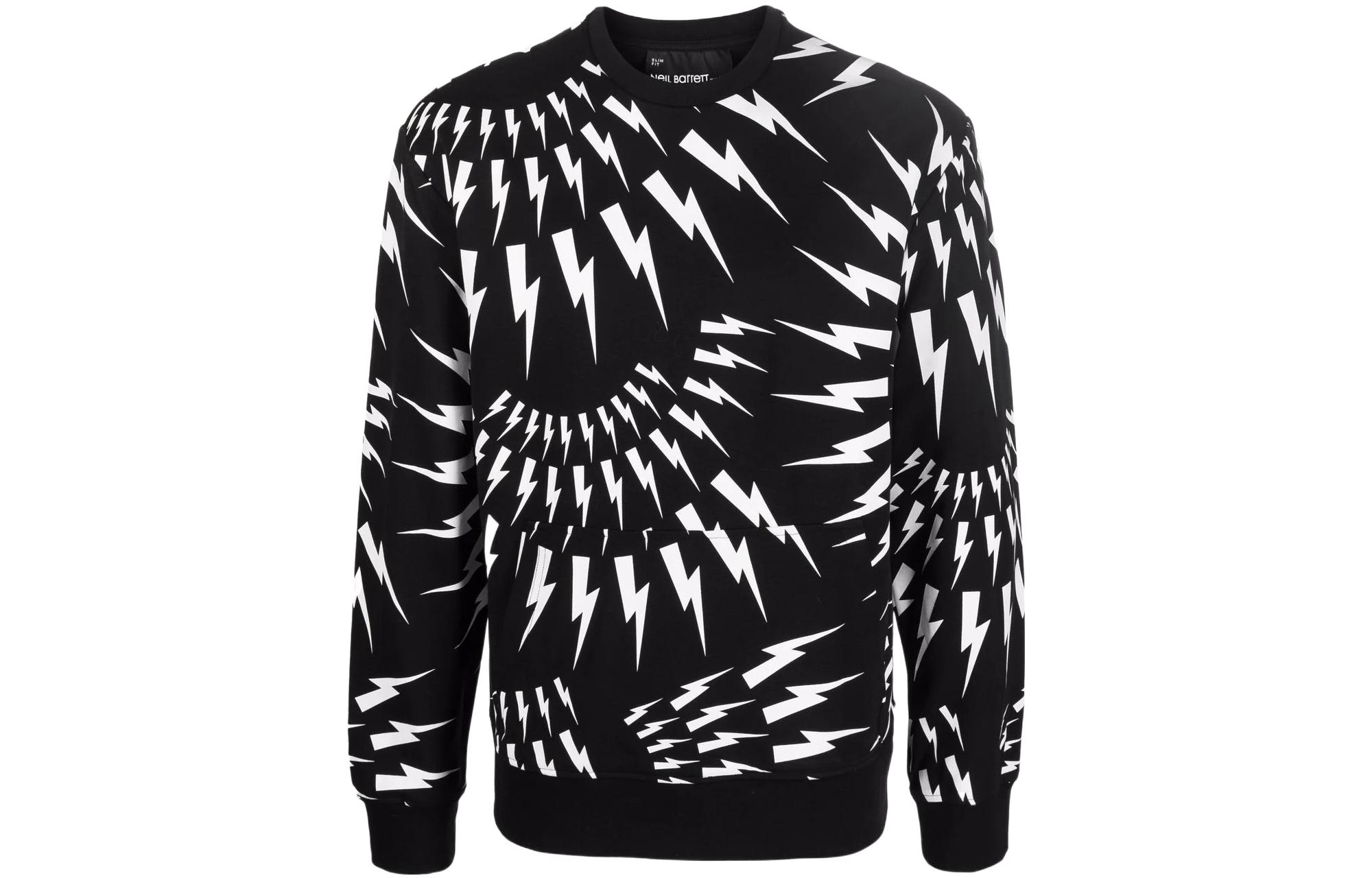 Neil Barrett SS22 Thunderbolt Printed Crewneck Sweatshirt Men’s Black BJS040SS505S-524