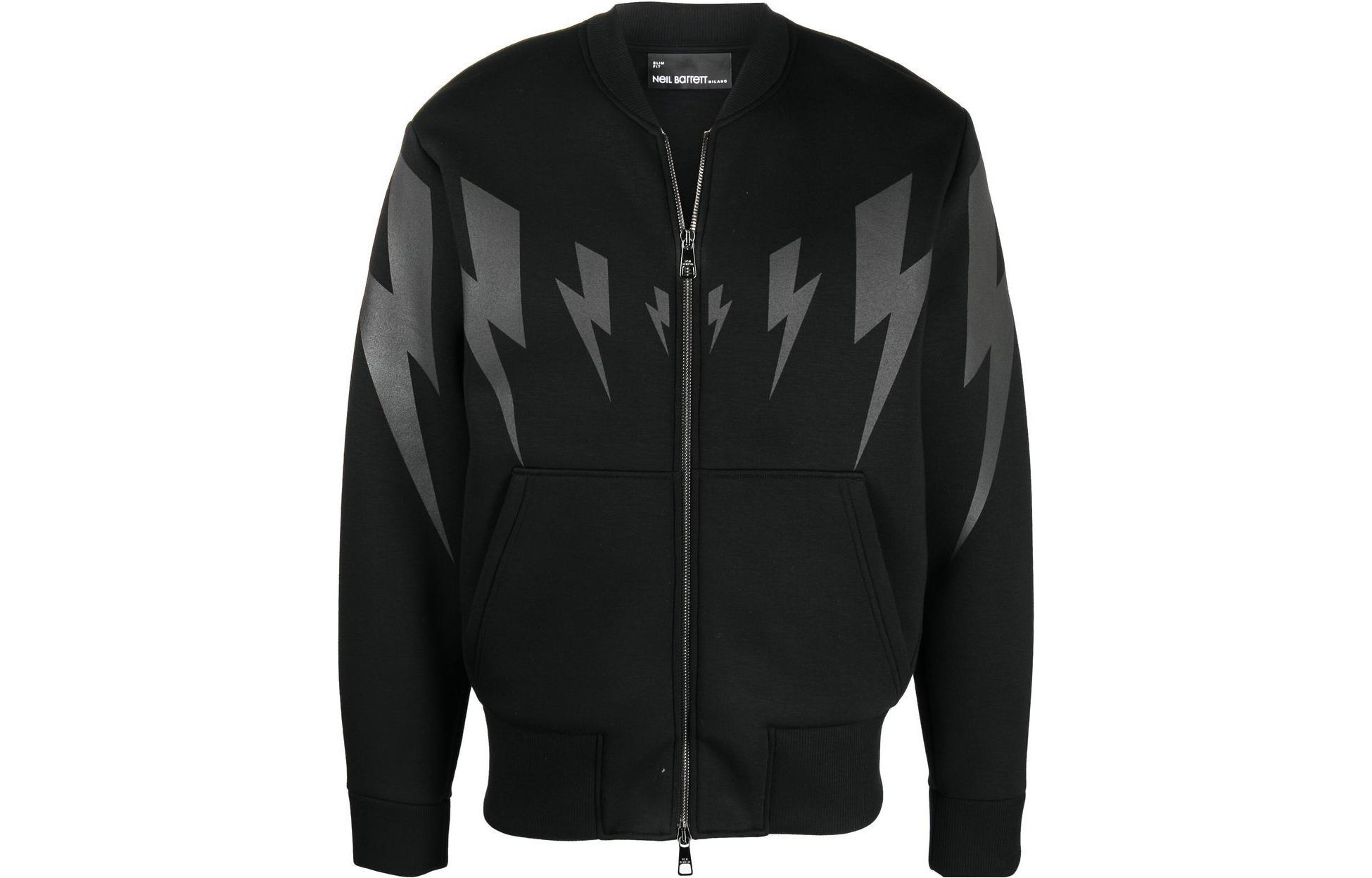 Neil Barrett SS22 Thunderbolt Zip-Up Bomber Jacket Black Long Sleeve BJS055SS506S0101