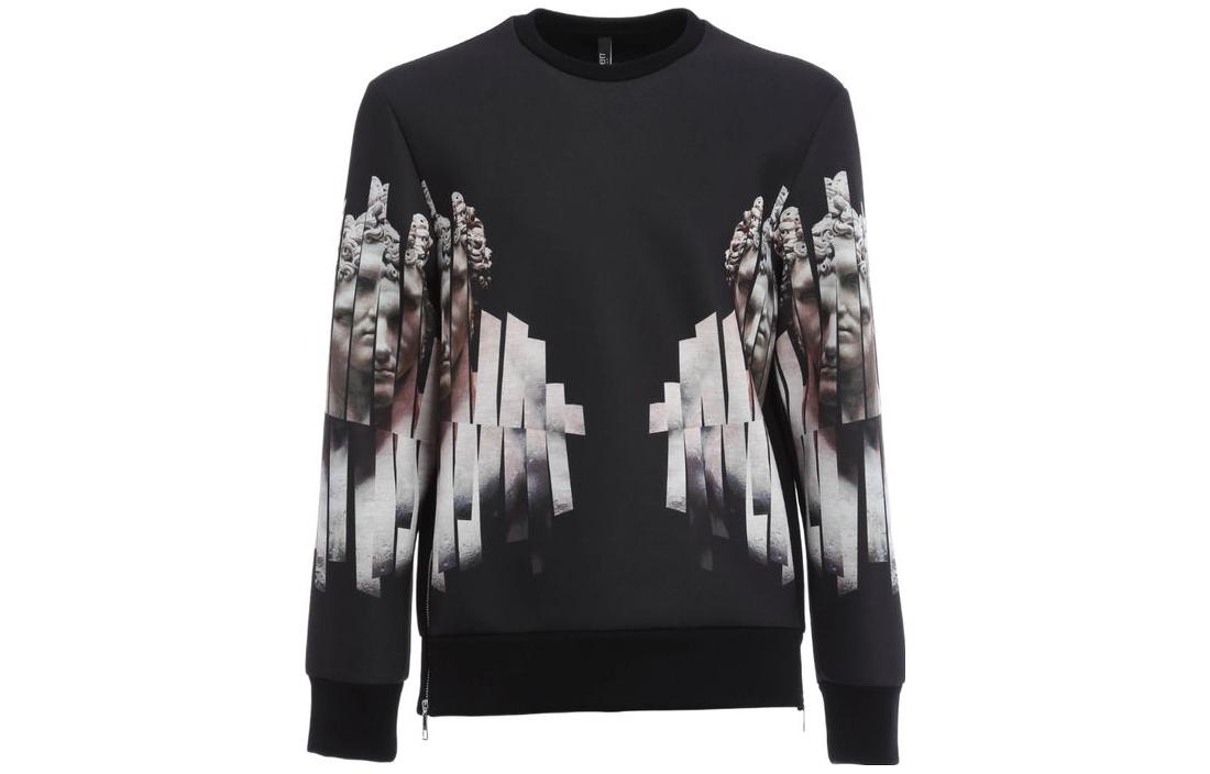 Neil Barrett SS23 Black Crewneck Sweatshirt with Graphic Print PBJS65SA514S01