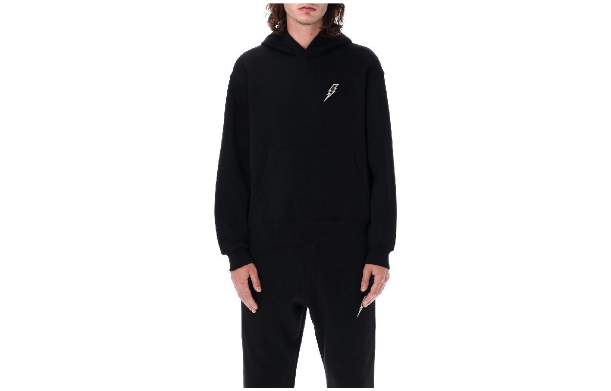Neil Barrett SS23 Black Lightning Embroidered Hoodie Pullover. 23PPBJS185U537C-01