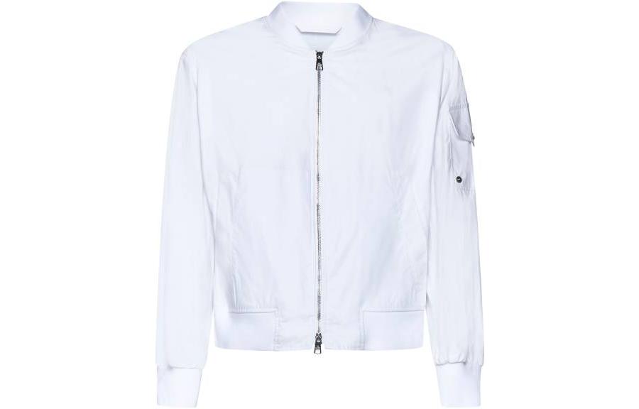 Neil Barrett SS23 White Solid Ribbed Collar Bomber Jacket PBCS002U01403