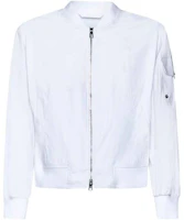 Neil Barrett SS23 White Solid Ribbed Collar Bomber Jacket PBCS002U01403 Neil Barrett SS23 White Solid Ribbed Collar Bomber Jacket PBCS002U01403