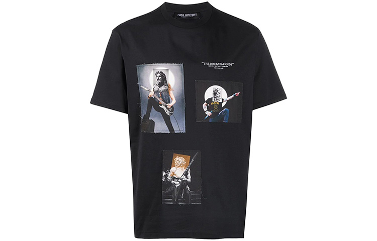 Neil Barrett The Rockstar Gods Graphic Black T-Shirt Mens Short Sleeve. PBJT805SP523S1874