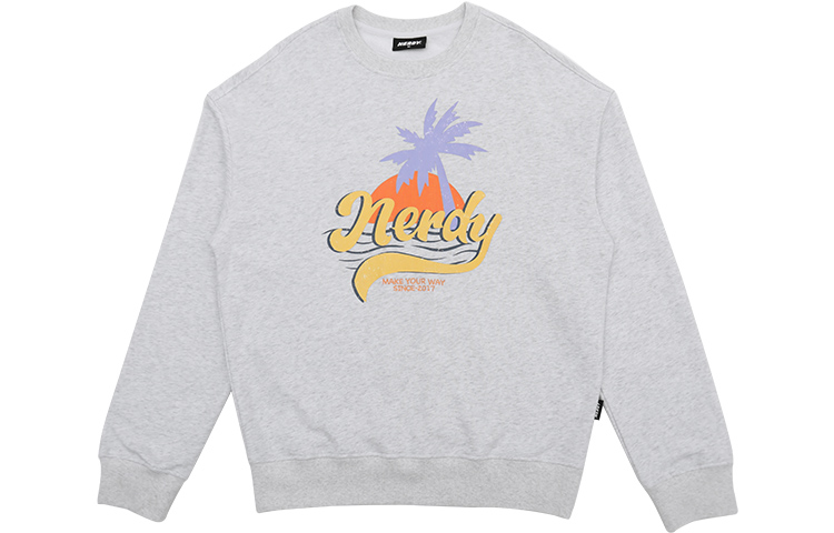 Nerdy 23SS Vacation Print Logo Crewneck Sweatshirt Light Gray Unisex PNEC23KC0445