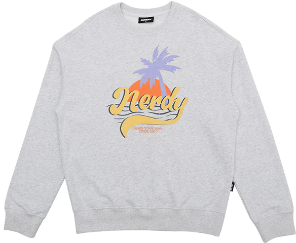 nerdy-23-ss-vacation-print-logo-crewneck-sweatshirt-light-gray-unisex-pnec-23-kc-0445