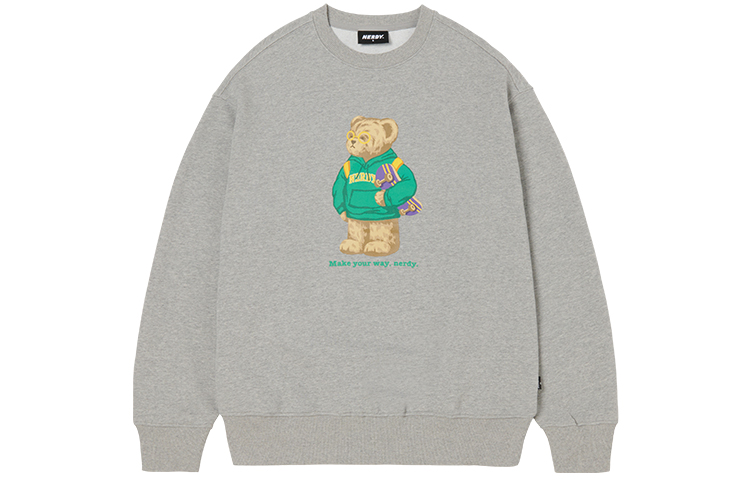Nerdy Bear Graphic Crewneck Pullover Sweatshirt Unisex - Heather Gray PNES23KC0545