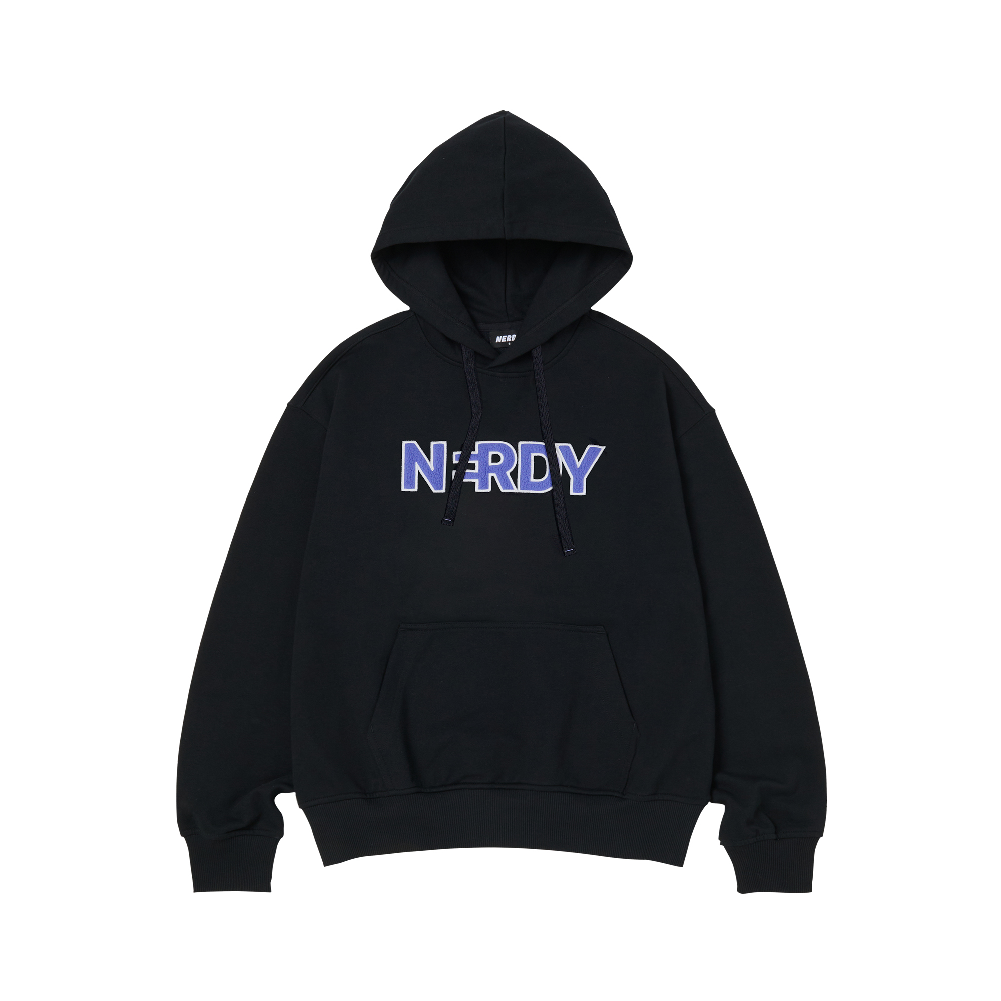 Nerdy Black Fleece Lined Letter Hoodie Unisex Casual Long Sleeve Pullover PNED23SW0601