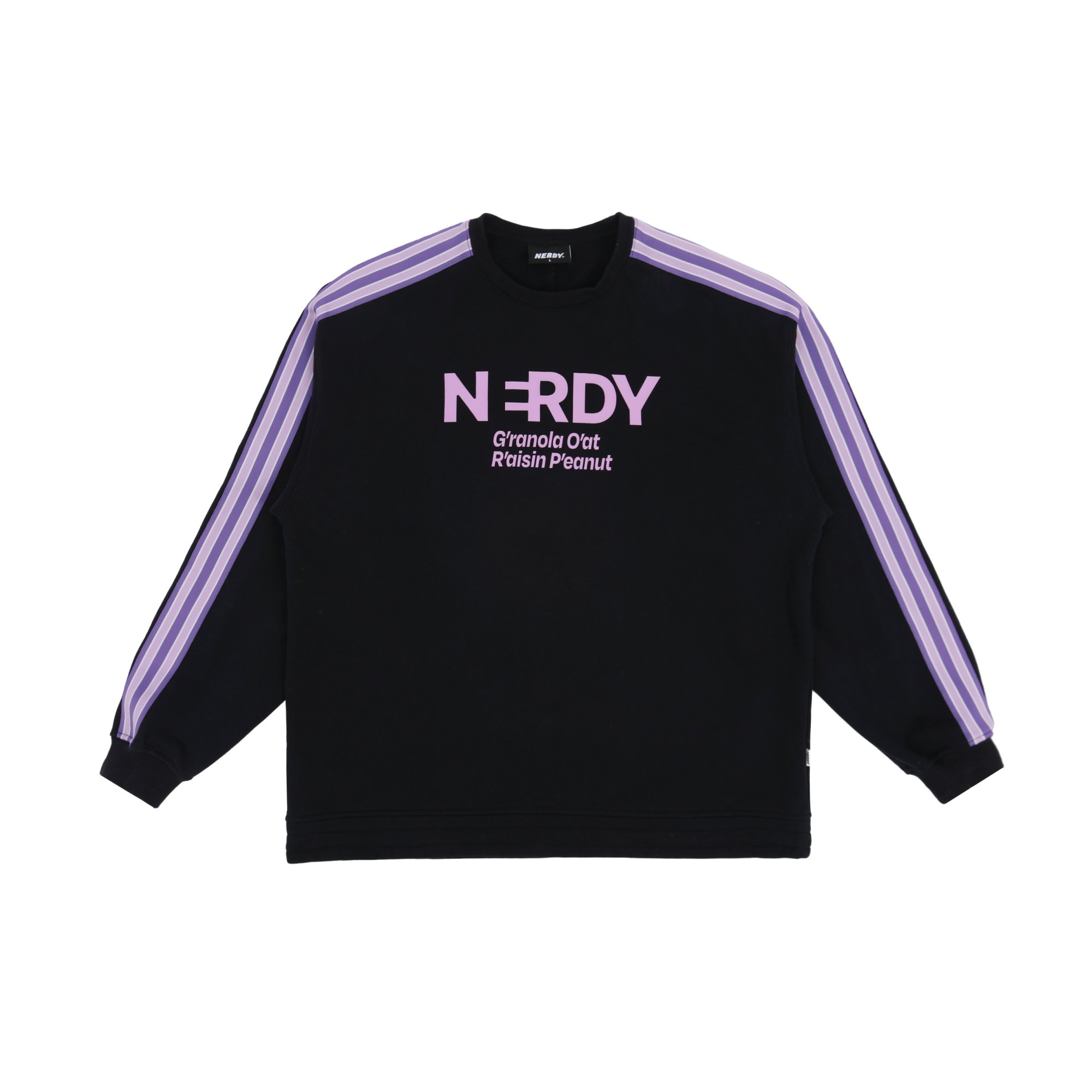 Nerdy Black Letter Print Crewneck Loose Fit Sweatshirt Unisex Long Sleeve PNEC24SW0401