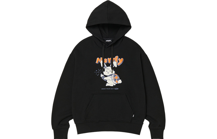 Nerdy Cartoon Bunny Logo Print Loose Fit Hoodie Unisex BLACK PNES23KE0601-1