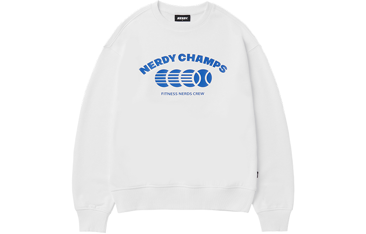 Nerdy Champ Logo Tennis-Themed Relaxed Crewneck Sweatshirt Unisex - White PNEU23KC0100