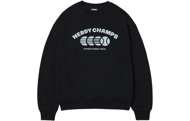 Nerdy Champ Logo Tennis Theme Relaxed Fit Crewneck Sweatshirt Unisex Black PNEU23KC0101