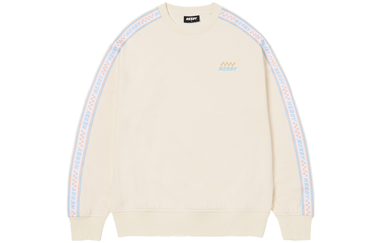 Nerdy Checkerboard Logo Print Pullover Sweatshirt Cream Unisex. PNES23KC0402