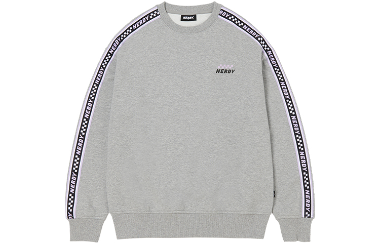 Nerdy Checkered Logo Print Oversized Crewneck Sweatshirt Grey Unisex PNES23KC0445