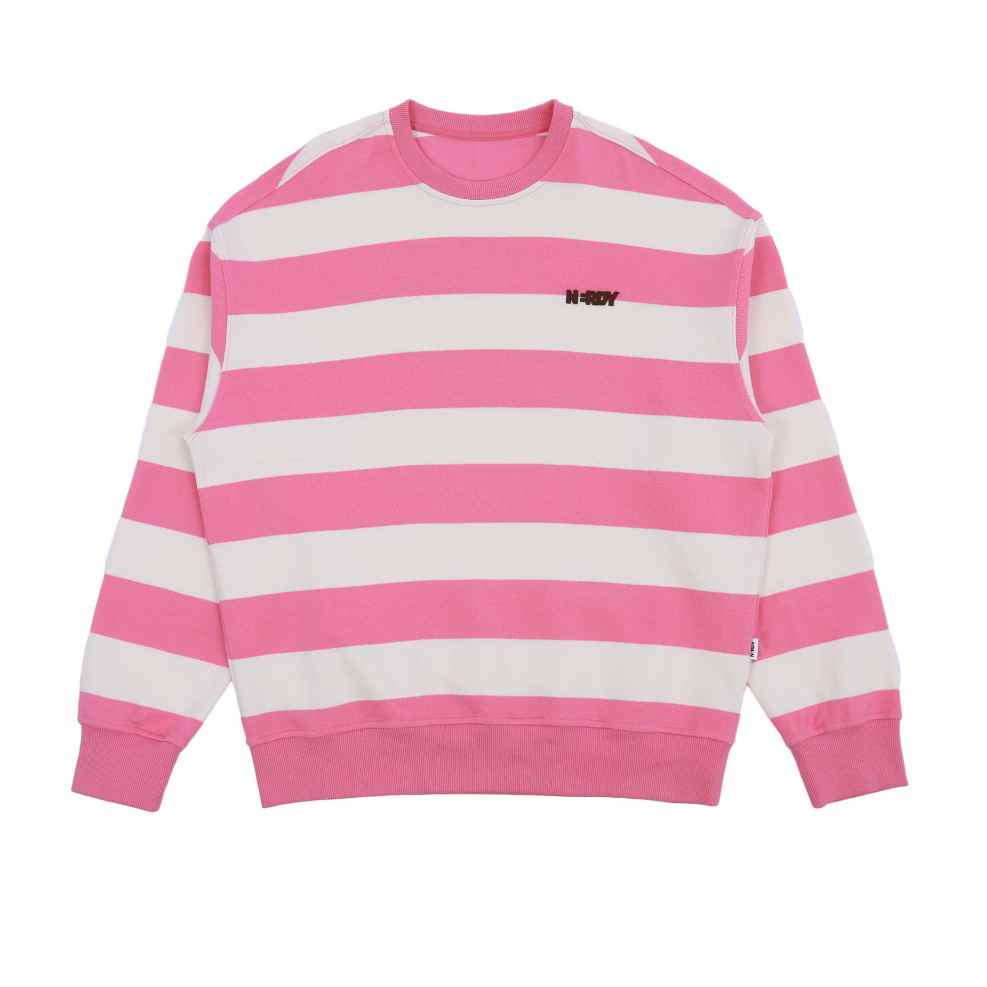 Nerdy Classic Striped Crewneck Pullover Sweatshirt Unisex - Pink PNED23SW0509