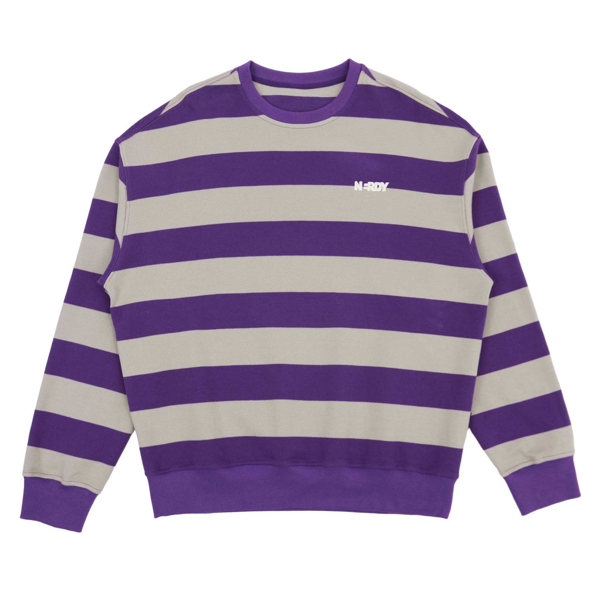 Nerdy Classic Striped Crewneck Pullover Sweatshirt Unisex Dark Purple. PNED23SW0542