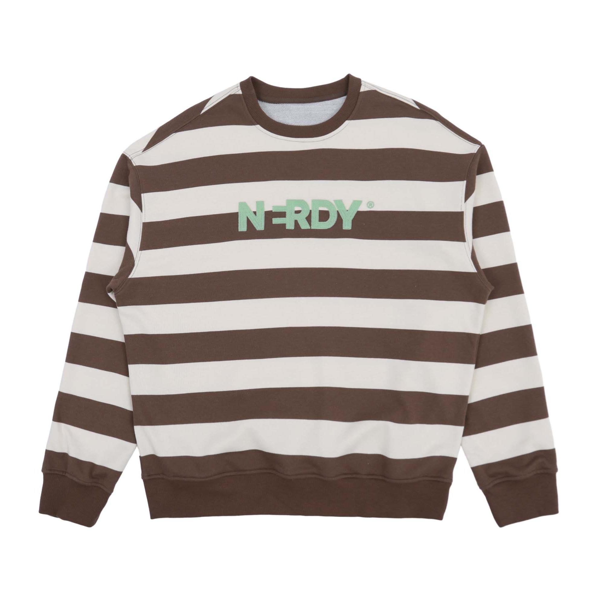Nerdy Classic Wide Stripe Loose Crewneck Sweatshirt Unisex Brown. PNED23SW0441