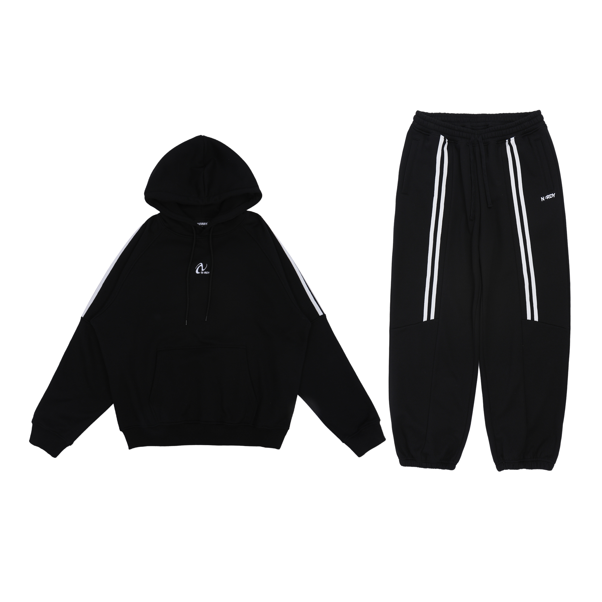 Nerdy Color-Block Stripe Casual Long-Sleeve Sweatshirt Set Unisex Black PNED23HD1001/PNED23SP0701