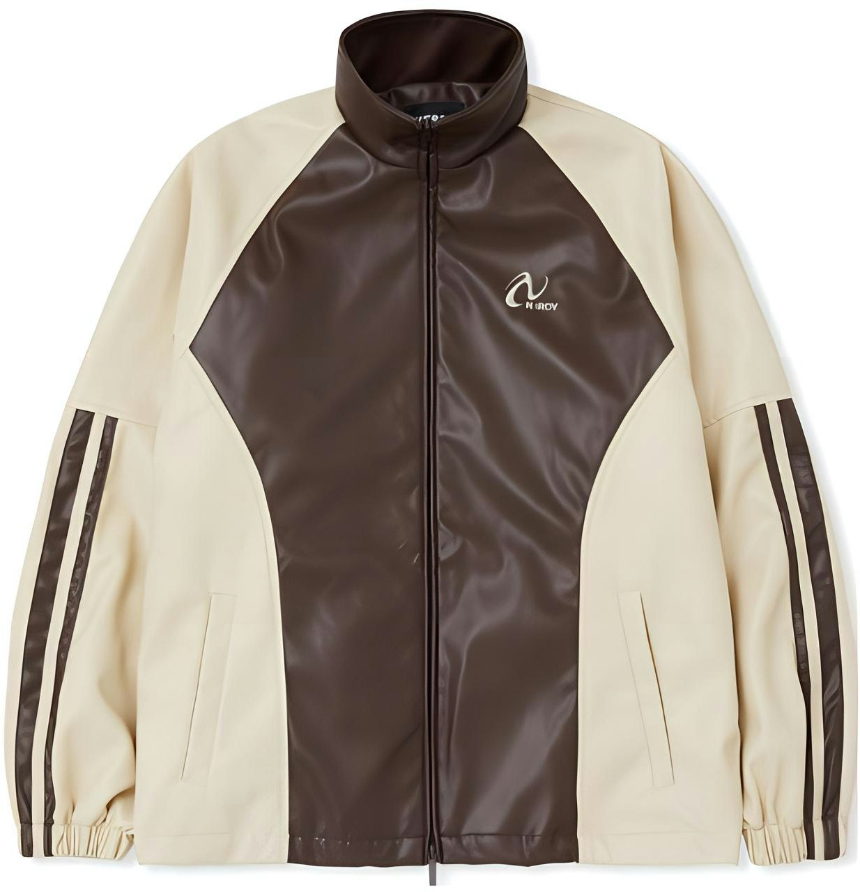 nerdy-color-block-logo-print-stand-collar-jacket-brown-unisex-pnef-23-tr-1341