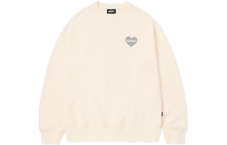 Nerdy Cream Heart Logo Embroidered Unisex Crewneck Sweatshirt PNES23KC1402