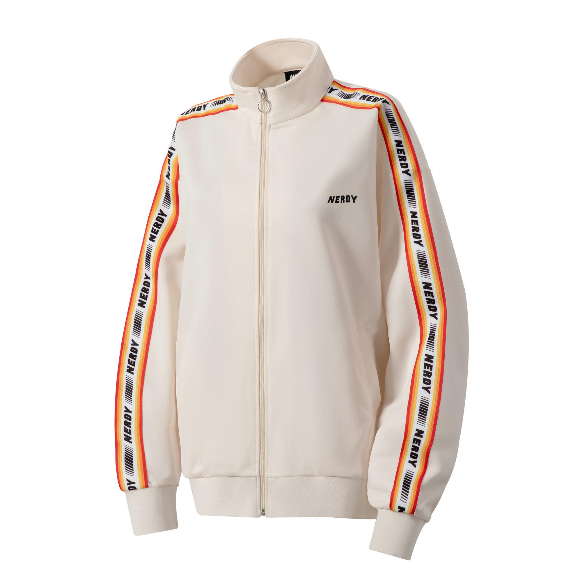 Nerdy Fall Letter Logo Striped Track Jacket Unisex - Cream White. PNES20KJ0102