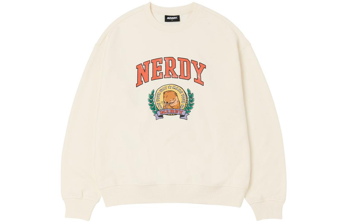 Nerdy FW22 Beige Letter Print Long-Sleeve Pullover Unisex Sweatshirt PNEF22KC1802