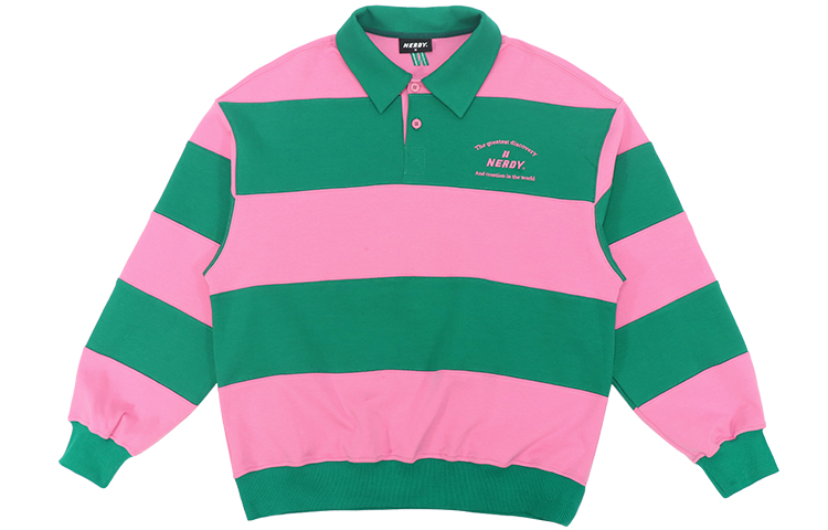 Nerdy FW22 Colorblock Striped Logo Embroidered Loose Polo Sweatshirt Unisex PNEC22KT0210