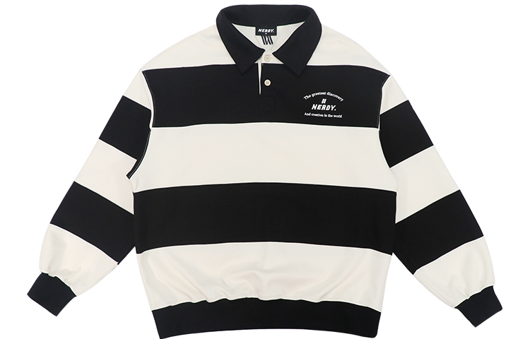 Nerdy FW22 Embroidered Logo Contrast Striped Oversized Polo Sweatshirt Unisex PNEC22KT0201