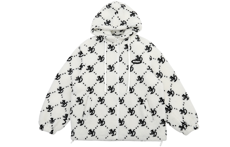 Nerdy FW22 Jacquard Hoodie Loose Fit Jacket Unisex White PNEC22KJ0600