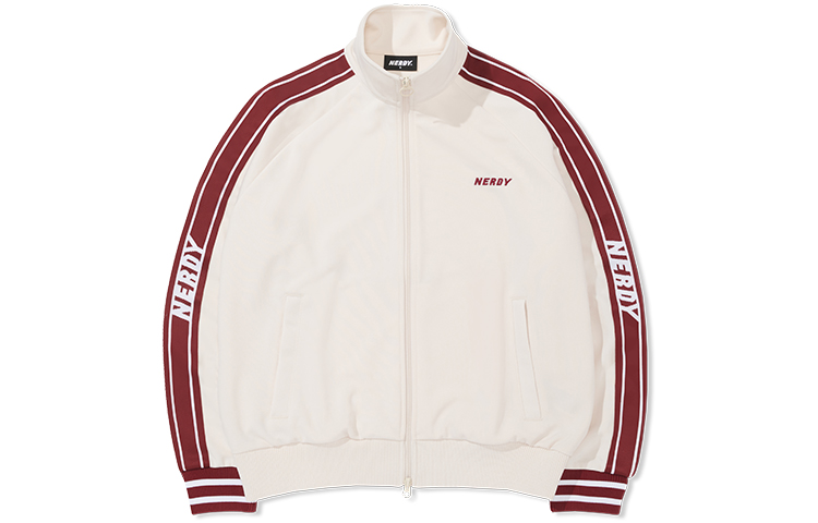Nerdy FW22 Knit Logo Track Jacket Cream Unisex Casual Sportswear. PNEF22KA0202