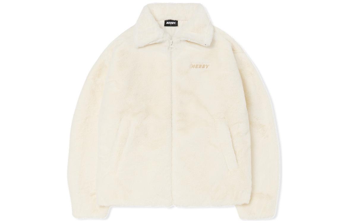 Nerdy FW22 Letter Logo Zip Jacket Unisex - Cream White PNEW22KJ0402