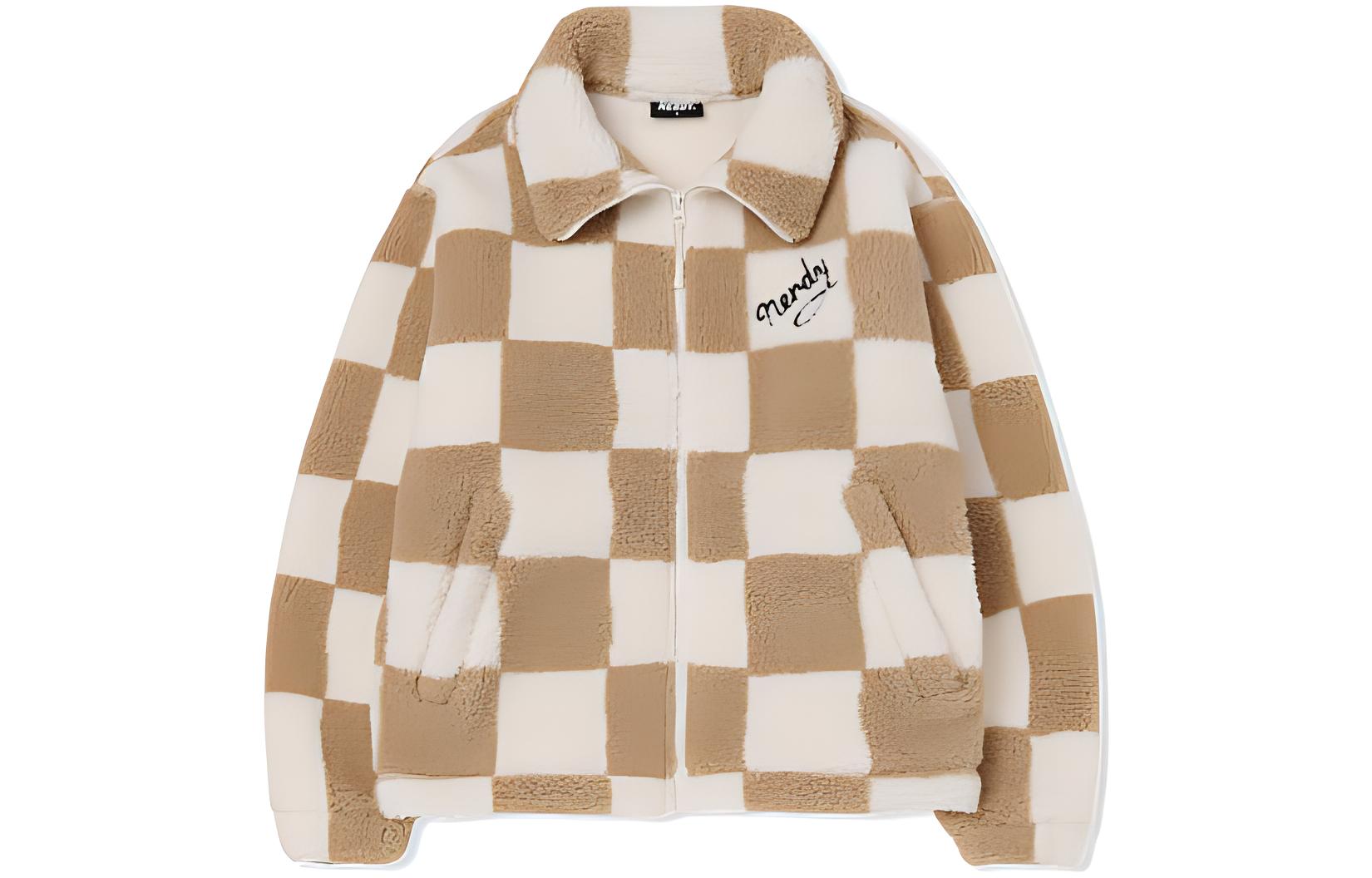 Nerdy FW22 Logo Embroidered Contrast Zipper Jacket Khaki Unisex PNEW22KJ0830