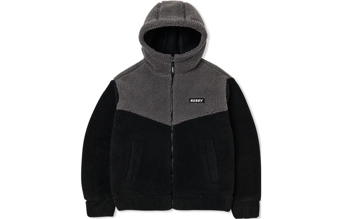 Nerdy FW22 Logo Patchwork Zip-Up Hoodie Jacket Unisex BLACK PNEW22KJ0201