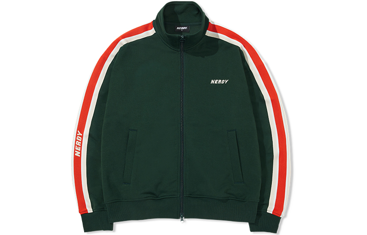 Nerdy FW22 Striped Contrast Tape Logo Print Relaxed Jacket Unisex Dark Green PNEF22KA0339