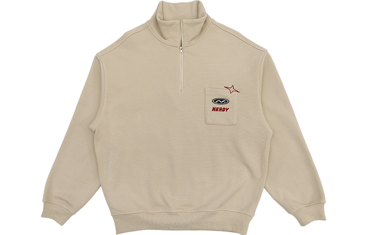 Nerdy FW22 Unisex Solid Color Waffle Mock Neck Sweatshirt Beige PNEC22KC1502