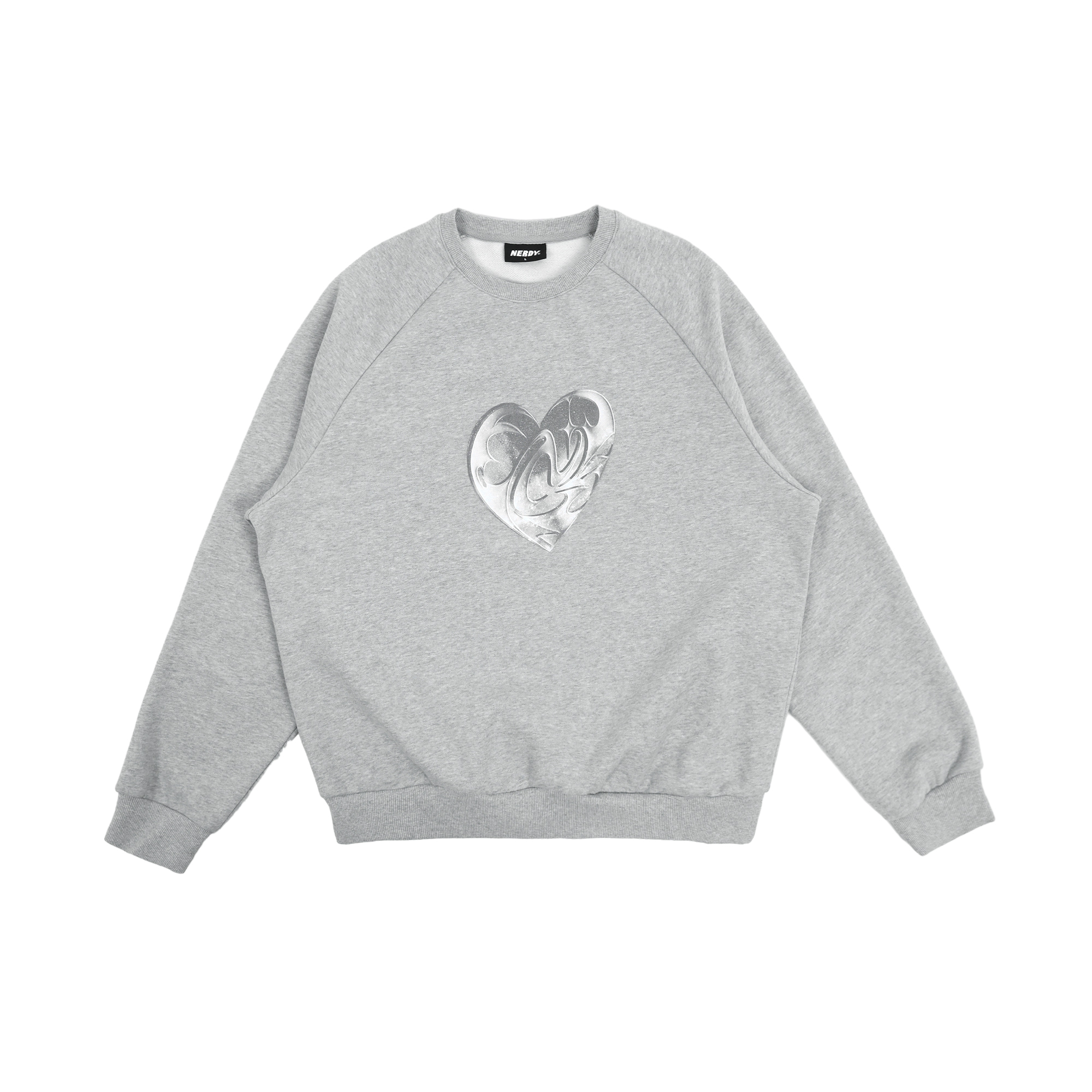 Nerdy Heart Graphic Crewneck Sweatshirt Unisex Light Grey PNED23SW0735