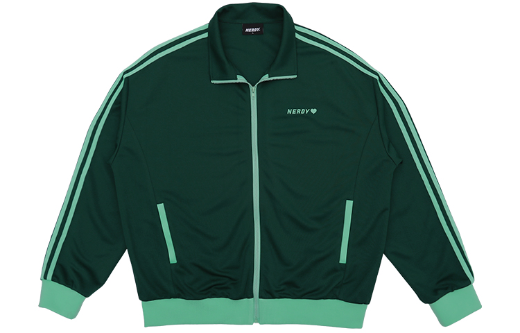 Nerdy Heart Logo Print Side Stripe Jacket Unisex Dark Green PNEC23KA0239