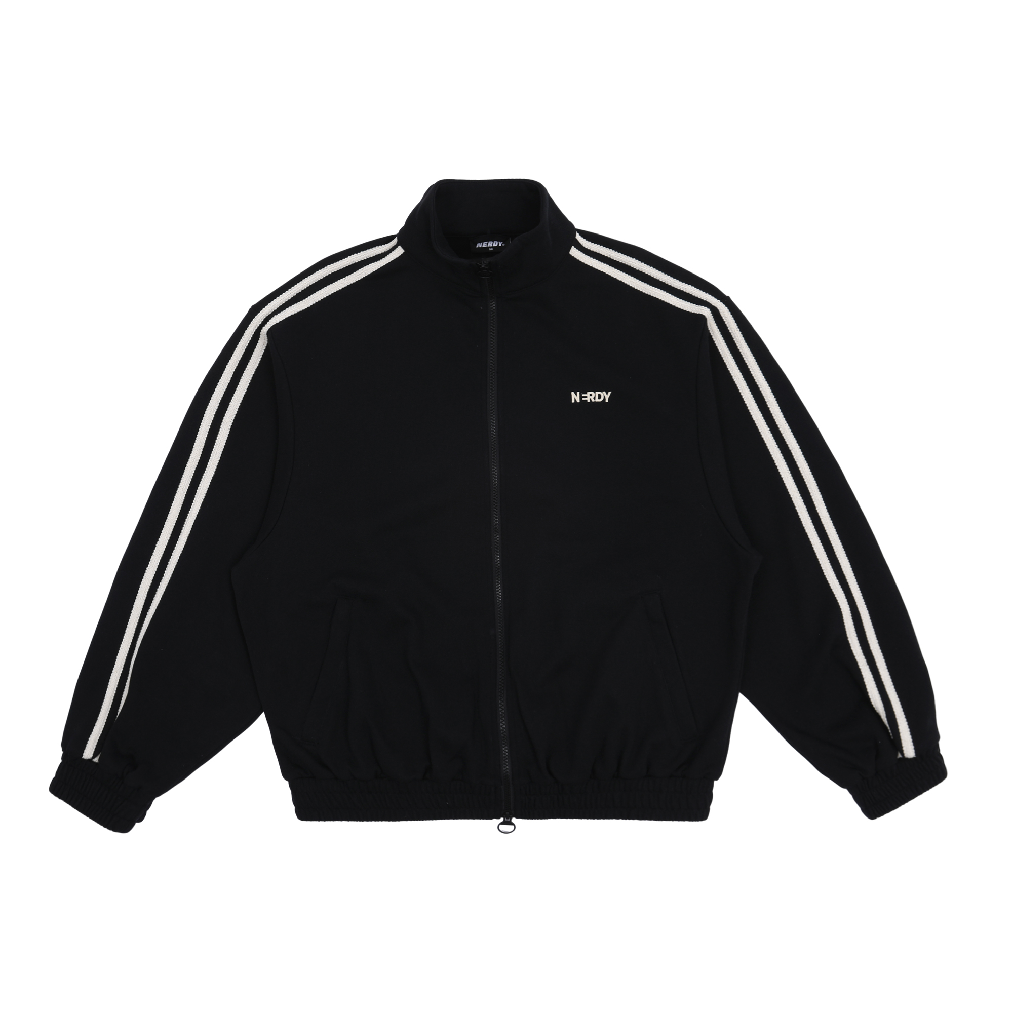 Nerdy Lace Tape High Collar Zip-Up Loose Jacket Unisex BLACK PNEC24TR0101