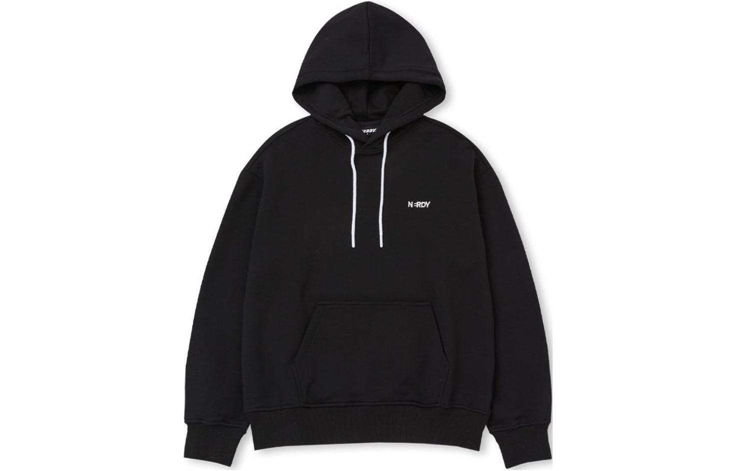 Nerdy Letter Kangaroo Pocket Hoodie Black Unisex Long Sleeve PNES24HD010103