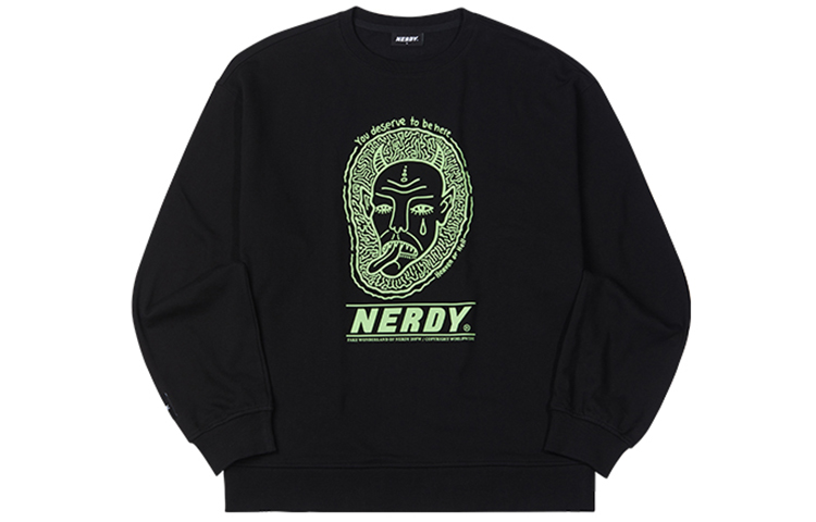Nerdy Letter Logo Pullover Sweatshirt Black Unisex PNEW20KC1001