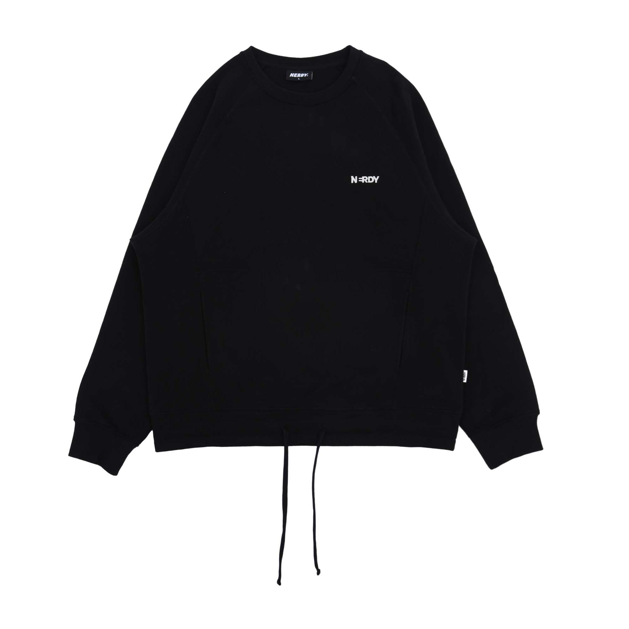 Nerdy Letter Patch Crewneck Pullover Sweatshirt Black Unisex PNED23SW0101