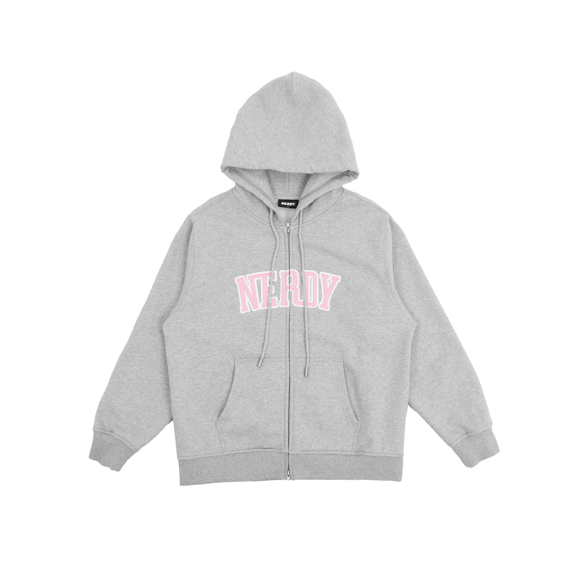 Nerdy Letter Patch Loose Fit Hoodie Unisex - Gray PNED23HD0919